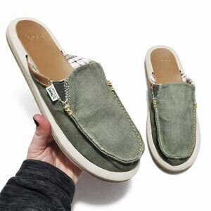 SANUK NWOT You Got My Back Slip On Mules Shoes Loafers Hem Canvas Green Women 10